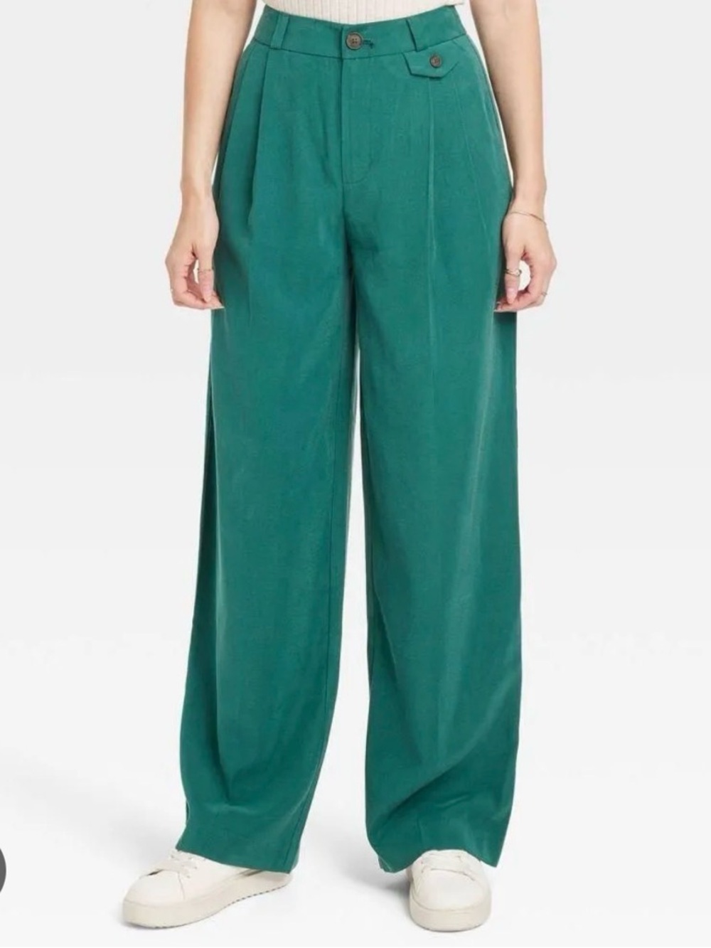Wide-Leg High-Waist Pants in Teal Green